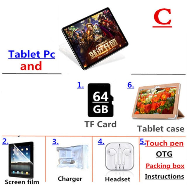 Tablet Pc 10.1 inch Android 10.0 Google Play 3G 4G Phone Call Tablets WiFi Bluetooth GPS Tempered Glass 10 inch Tablet 2GB+32GB