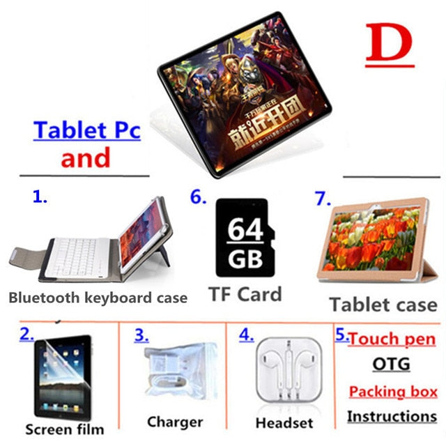 Tablet Pc 10.1 inch Android 10.0 Google Play 3G 4G Phone Call Tablets WiFi Bluetooth GPS Tempered Glass 10 inch Tablet 2GB+32GB